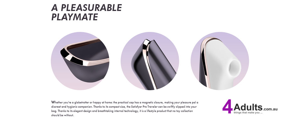 Whether you’re a globetrotter or happy at home: the practical cap has a magnetic closure, making your pleasure pal a discreet and hygienic companion. Thanks to its compact size, the Satisfyer Pro Traveler can be swiftly slipped into your bag. Thanks to its elegant design and breathtaking internal technology, it is a lifestyle product that no toy collection should be without. Whether you’re a globetrotter or happy at home: the practical cap has a magnetic closure, making your pleasure pal a discreet and hygienic companion. Thanks to its compact size, the Satisfyer Pro Traveler can be swiftly slipped into your bag. Thanks to its elegant design and breathtaking internal technology, it is a lifestyle product that no toy collection should be without.