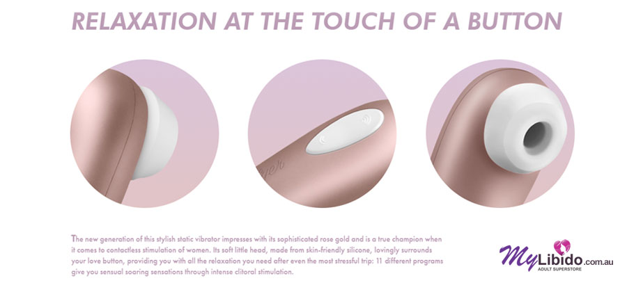 The new generation of this stylish static vibrator impresses with its sophisticated rose gold and is a true champion when it comes to contactless stimulation of women. Its soft little head, made from skin-friendly silicone, lovingly surrounds your love button, providing you with all the relaxation you need after even the most stressful trip: 11 different programs give you sensual soaring sensations through intense clitoral stimulation.