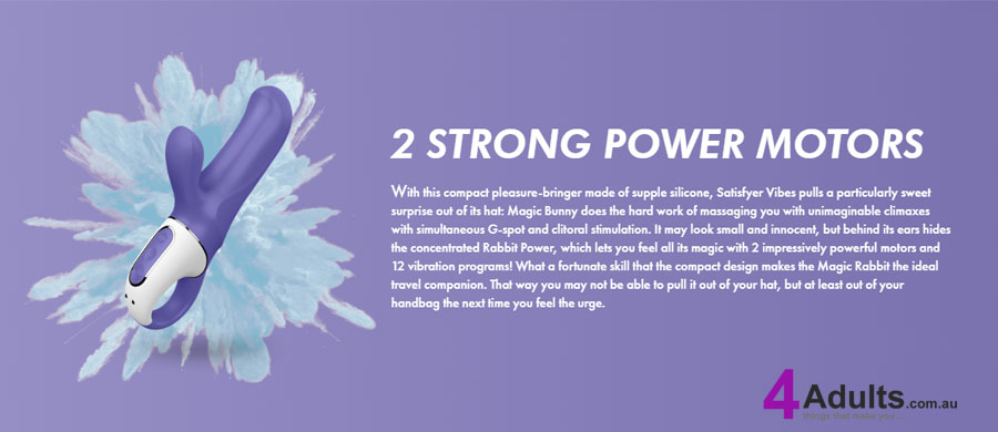 With this compact pleasure-bringer made of supple silicone, Satisfyer Vibes pulls a particularly sweet surprise out of its hat: Magic Bunny does the hard work of massaging you with unimaginable climaxes with simultaneous G-spot and clitoral stimulation. It may look small and innocent, but behind its ears hides the concentrated Rabbit Power, which lets you feel all its magic with 2 impressively powerful motors and 12 vibration programs! What a fortunate skill that the compact design makes the Magic Rabbit the ideal travel companion. That way you may not be able to pull it out of your hat, but at least out of your handbag the next time you feel the urge.