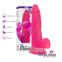 Dildo 6.5 Inch DILF Realistic with Balls & Suction. Transparent Collection "PINK" by MyLibido.