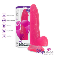 Dildo 7 Inch DILF Realistic with Balls & Suction. Transparent Collection "PINK" by MyLibido.