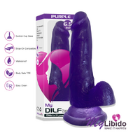 Dildo 6.5 Inch DILF Realistic with Balls & Suction. Transparent Collection "PURPLE" by MyLibido.