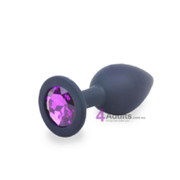 Black Silicone Anal Plug w/ Purple Diamond